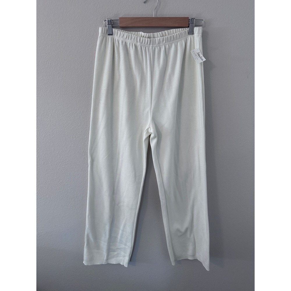 NWT Adrienne Vittadini Pants M Cream 100% Cotton Knit Elastic Waist Straight Leg
